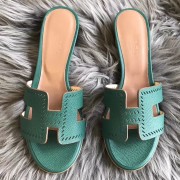 AAA Hermes Oran Perforated Sandals In Malachite Epsom Leather HJ00175