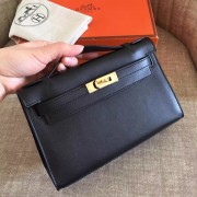 Best Luxury Hermes Black Swift Kelly Pochette Handmade Bag HJ00423