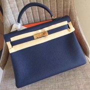 Copy Best Quality Hermes Sapphire Clemence Kelly Retourne 32cm Handmade Bag HJ01165