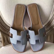 Copy Discount Hermes Oran Sandals In Blue Lin Epsom Leather HJ00381