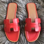 Designer Hermes Oran Sandals In Red Swift Leather HJ00067