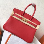 Fake Hermes Red Clemence Birkin 25cm Handmade Bag HJ00292
