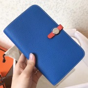 Hermes Bicolor Dogon Duo Wallet In Blue/Piment Leather Replica HJ00848