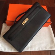 High Imitation Designer Replica Hermes Black Swift Kelly Cut Clutch Handmade Bag HJ00321