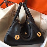 Imitation Cheap Faux Hermes Black Lindy 26cm Clemence Handmade Bag HJ00322