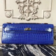 Imitation Hermes Blue Electric Crocodile Kelly Cut Clutch Bag HJ00768