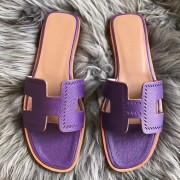 Imitation Hermes Oran Perforated Sandals In Purple Epsom Leather HJ00957