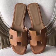 Imitation Hermes Oran Sandals In Brown Epsom Leather HJ00212