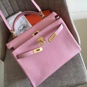 Imitation Hermes Pink Clemence Kelly Retourne 32cm Handmade Bag HJ00554
