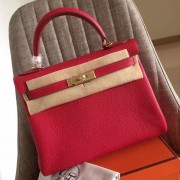 Luxury Imitation Replica Hermes Red Clemence Kelly Retourne 32cm Handmade Bag HJ00051