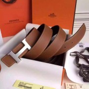 Replica High Quality Fake Hermes Brown Clemence Kits Belt H Brushed Buckle HJ00125