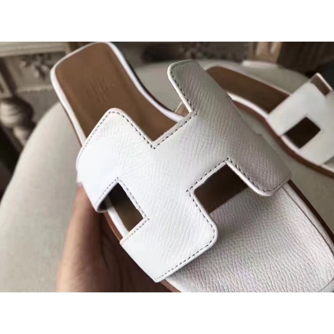 Hermes Oran Sandals In White Epsom Leather HJ00129