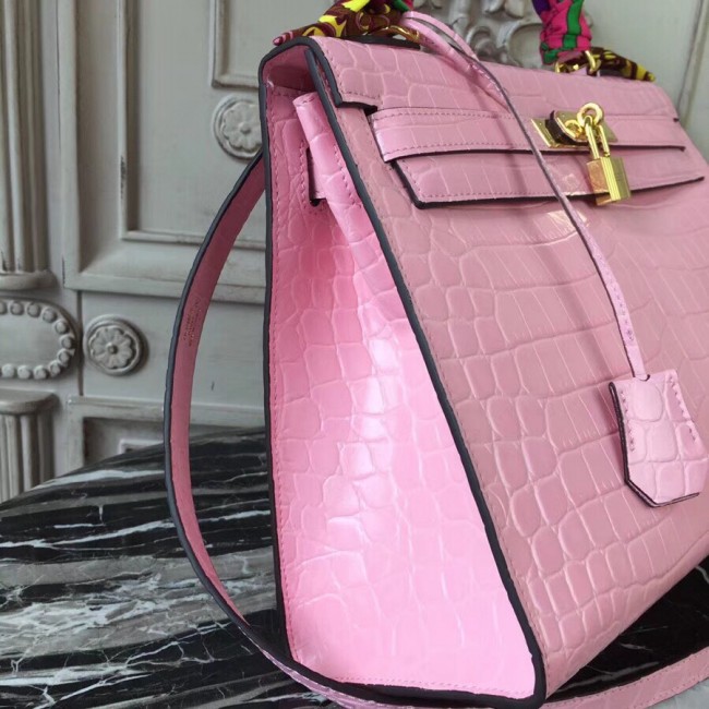 Replica Hermes Kelly 32cm Bag In Pink Crocodile Leather HJ00521