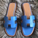 AAA Fake Hermes Oran Sandals In Blue Swift Leather HJ01062