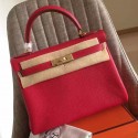 Best Quality Best Quality Hermes Red Clemence Kelly Retourne 28cm Handmade Bag HJ00006