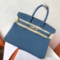 Cheap Hermes Blue Jean Clemence Birkin 25cm Handmade Bag HJ00746