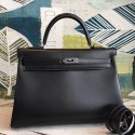 Designer Luxury Replica Hermes All Black Box Kelly 35cm Handmade Bag HJ00569