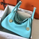 Fake Best Quality Hermes Blue Atoll Lindy 30cm Swift Handmade Bag Replica HJ00443