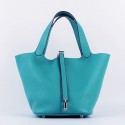 Fake Hermes Picotin Lock Bag In Turquoise Leather Replica HJ00616