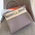 Fake Luxury Hermes Grey Clemence Kelly Retourne 28cm Handmade Bag HJ00153