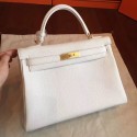 Fake Luxury Hermes White Clemence Kelly Retourne 32cm Handmade Bag HJ00393