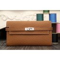 Fake Replica High Quality Hermes Kelly Longue Wallet In Brown Clemence Leather HJ00491