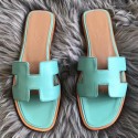 Fake Wholesale Hermes Oran Sandals In Blue Atoll Swift Leather HJ01061