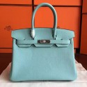 Faux AAA Hermes Blue Atoll Clemence Birkin 30cm Handmade Bag HJ00350