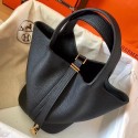 Faux Hermes Black Picotin Lock MM 22cm Handmade Bag HJ01263