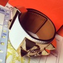 Faux Hermes White Epsom Collier De Chien Bracelet Size S HJ01327