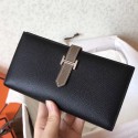 Hermes Bi-Color Epsom Bearn Wallet Black/Taupe HJ00706