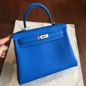 Hermes Blue Clemence Kelly 25cm Retourne Handmade Bag HJ00236