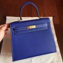 Hermes Electric Blue Epsom Kelly 25cm Sellier Handmade Bag HJ00857