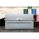 Hermes Kelly Longue Wallet In Blue Lin Clemence Leather HJ00300