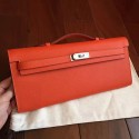 Hermes Orange Epsom Kelly Cut Clutch Handmade Bag HJ00200