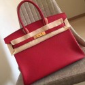 Hermes Red Clemence Birkin 30cm Handmade Bag HJ00924