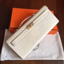 Hermes White Epsom Kelly Cut Clutch Handmade Bag HJ00389