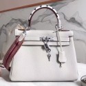 Hermes White Kelly 28cm Bag With Zigzag Handle HJ00864
