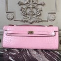 High Quality High Quality Hermes Pink Crocodile Kelly Cut Clutch Bag HJ01227
