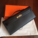 High Quality Imitation Hermes Black Epsom Kelly Cut Clutch Handmade Bag Replica HJ00816