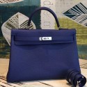 High Quality Knockoff Hermes Blue Clemence Kelly 35cm Handmade Bag HJ00912