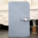 Hot Hermes Dogon Combine Wallet In Blue Lin Leather Replica HJ00710