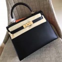 Imitation Hermes Black Swift Kelly Sellier 28cm Handmade Bag HJ00115
