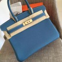 Imitation Hermes Blue Jean Clemence Birkin 30cm Handmade Bag HJ01348
