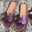 Imitation Hermes Oran Sandals In Purple Ostrich Leather Replica HJ01108