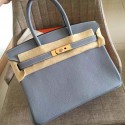 Imitation Hot Hermes Blue Lin Clemence Birkin 35cm Handmade Bag Replica HJ00667
