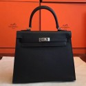 Imitation Knockoff Hermes Black Epsom Kelly 25cm Sellier Handmade Bag HJ00719