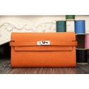 Imitation Top Designer Hermes Kelly Longue Wallet In Orange Clemence Leather HJ01072