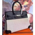Knockoff Imitation Hermes Canvas Birkin 30cm 35cm Bag With Black Leather HJ00715