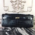 Knockoff Luxury Hermes Black Crocodile Kelly Cut Clutch Bag HJ00945